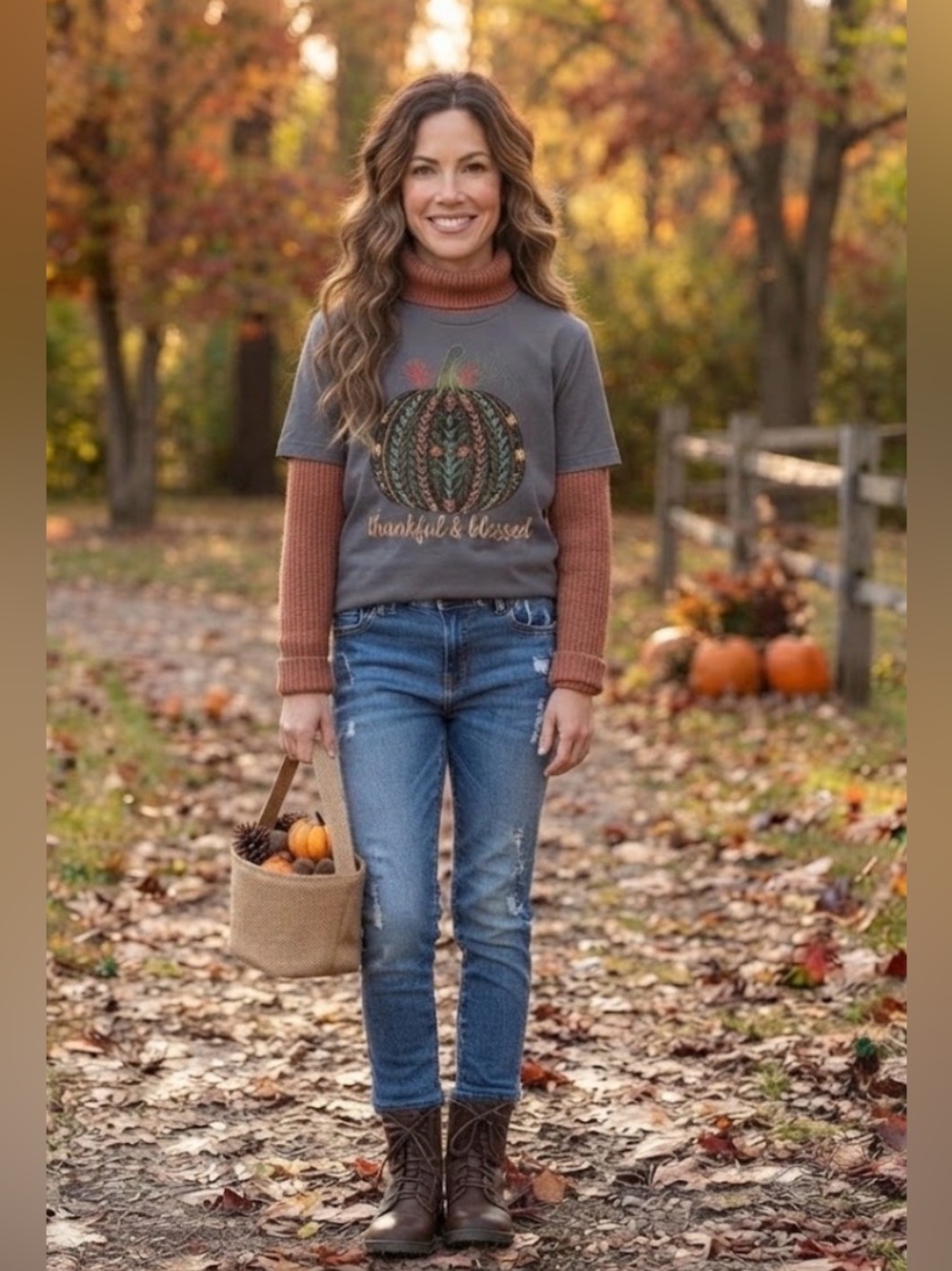 Thankful & Blessed Gray Short Sleeve Pumpkin Tee